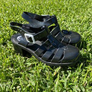 JuJu & Co. Jelly Black Sandal Chunky Heels With Buckle Strap Women's 6 / UK 4